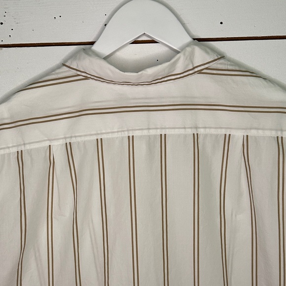 Jenni Kayne Boyfriend Khaki and White Double Striped Button Up Shirt - XL - Picture 7 of 13